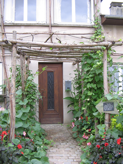  the towns flower beds used wooden poles to make trellis's and supports