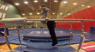 the gymnast Julia Sharpe competes at men events