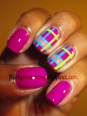 Color Club Mrs. Robinson, purple, plaid, bright, neon, nails nail art, nail design, mani