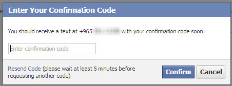 Facebook-mobile-Confirmation-code