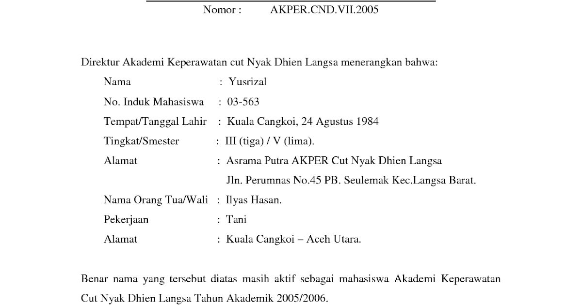 Contoh Surat Pernyataan Aktif Kuliah - Contoh Alkali