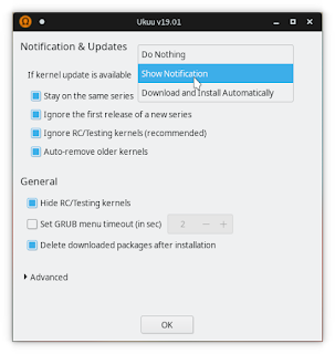 Ukuu 19.01 options and settings dialogue