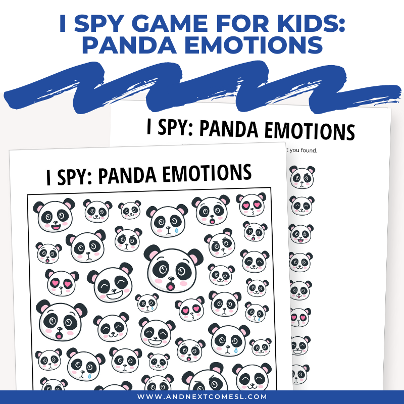 Printable panda emotions I spy game for kids
