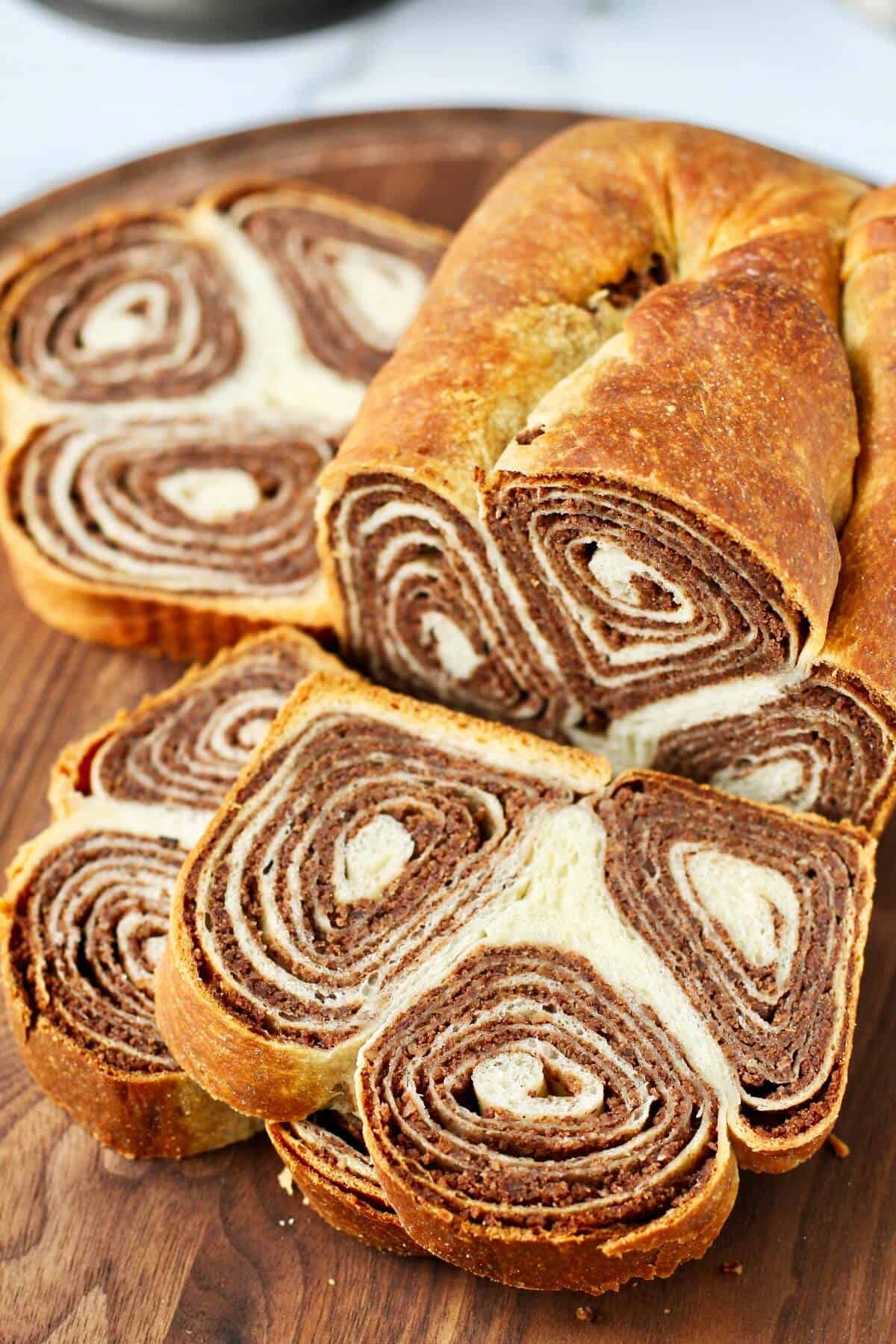 Potica slices with swirled nut filling