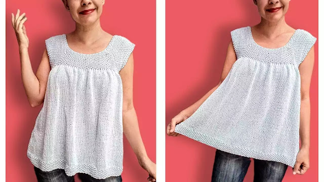 PRENDAS CONTEMPORANEAS A DOS AGUJAS  Teje una Preciosa Blusa Tupida Para la Primavera