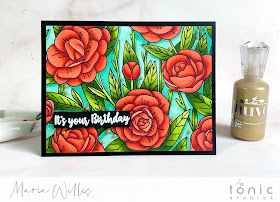 #maria willis, #tonicstudios, #tonicstudiosusa, #tonicstudiosgardenparty, #nuvo, Flora background stamp, nuvoalchol markers, #flowers, #color, #stamp, #ink, #paper, #art, #diy, #handmade, #handmadecards, 