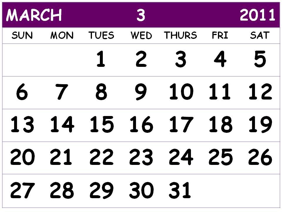 2011 calendar template march. MARCH 2011 CALENDAR TEMPLATE