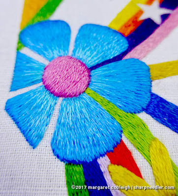 SFSNAD Flower Power Challenge: Bold blue thread painted daisy