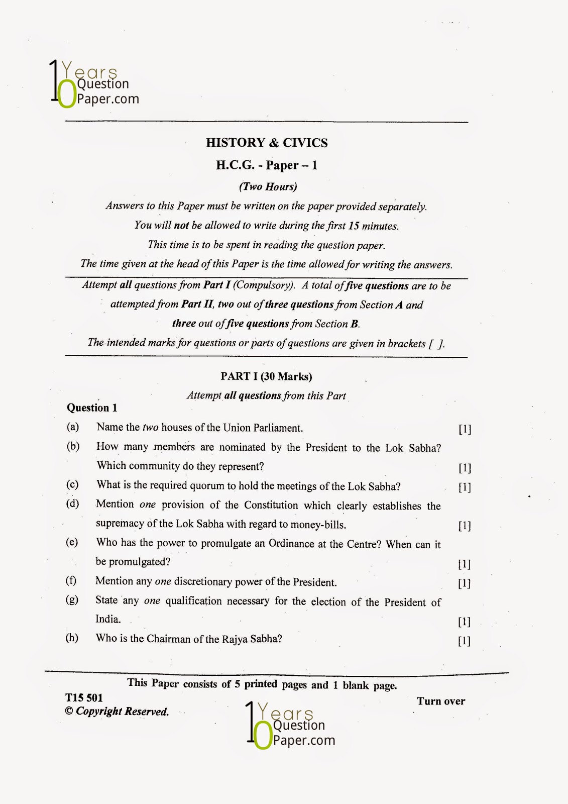 icse pdf worksheets 1 class maths for H.C.G ICSE & Paper 2015 ( Civics Question 1) History Paper :