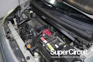 SUPERCIRCUIT Front Strut Bar installed to the Mitsubishi Mirage 1.2