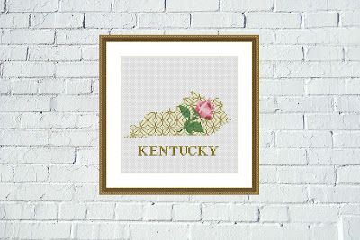 Kentucky map cross stitch pattern floral ornament embroidery - Tango Stitch