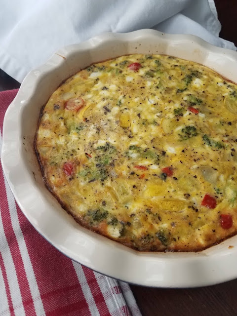 Lower-Carb frittata with veggies, cheese and eggs. 