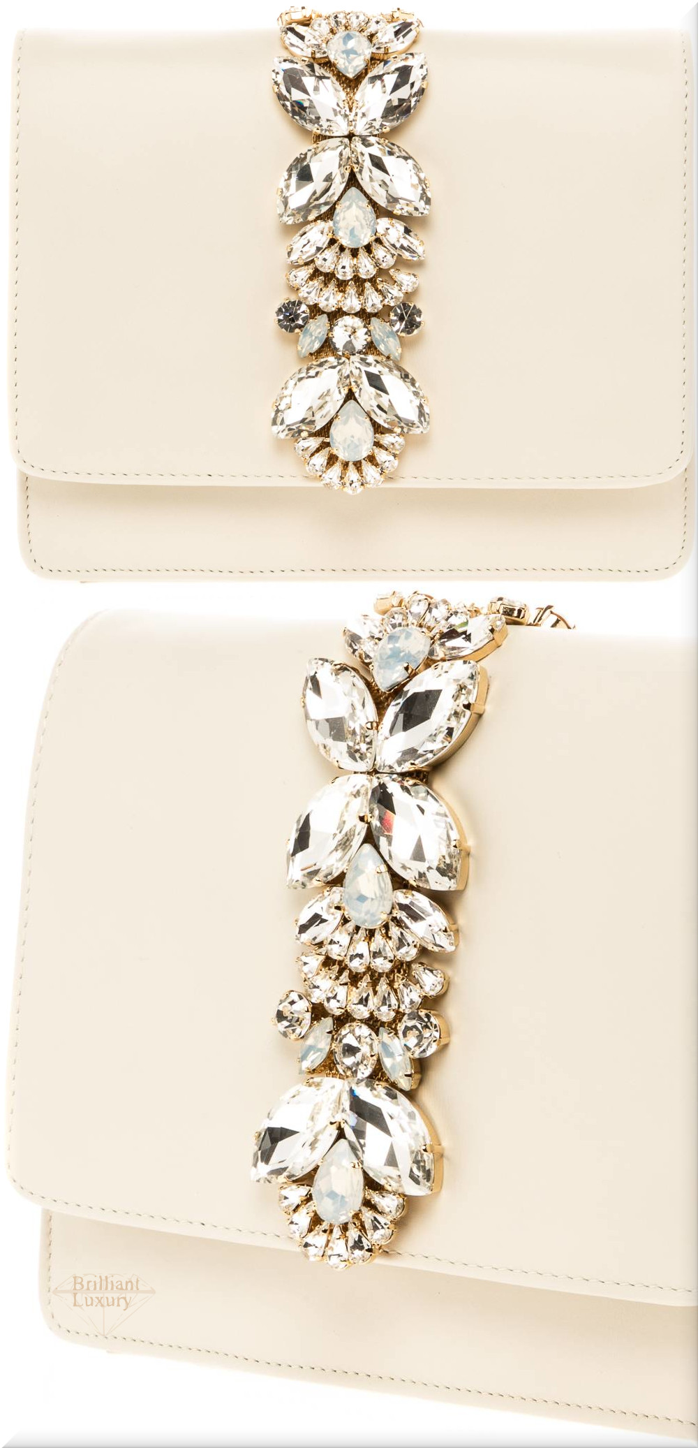 ♦Paola Fiorenza bejeweled white leather shoulder bag #bags #brilliantluxury