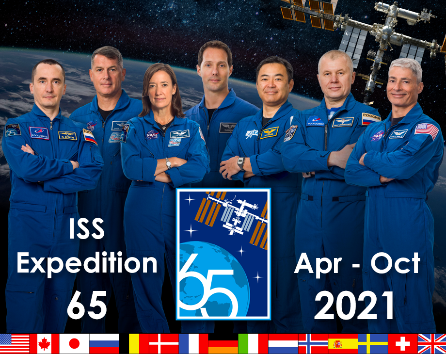 Title: ISS Expedition 65: Oleg Novitsky, Shane Kimbrough, Megan McArthur, Thomas Pesquet, Akihiko Hoshide, Oleg Novitsky and Mark Vande Hei. NASA, April 2021.