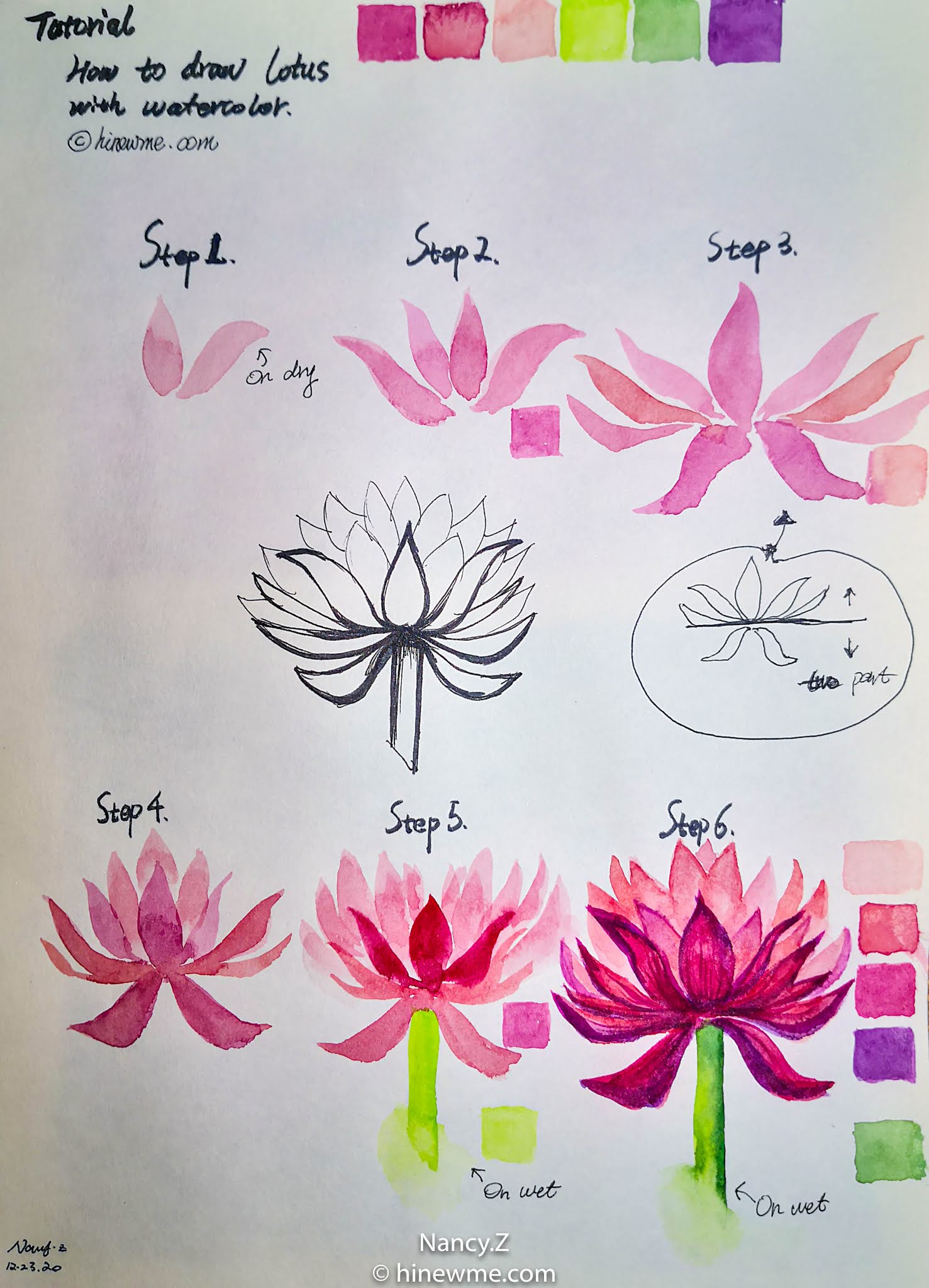 6easy draw flower skills, Watercolor flowers, come to see my tips