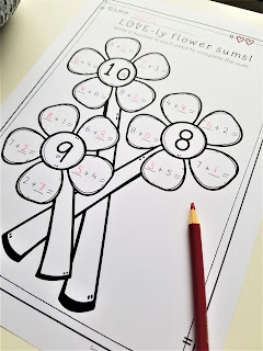 Valentine flower sum worksheets