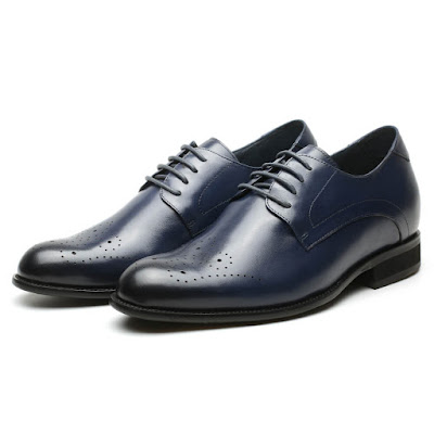  Blue Height Increase Dress Shoes Leather Formal Shoes With Lifts Men Tall Shoes 7 CM/2.76 Inches