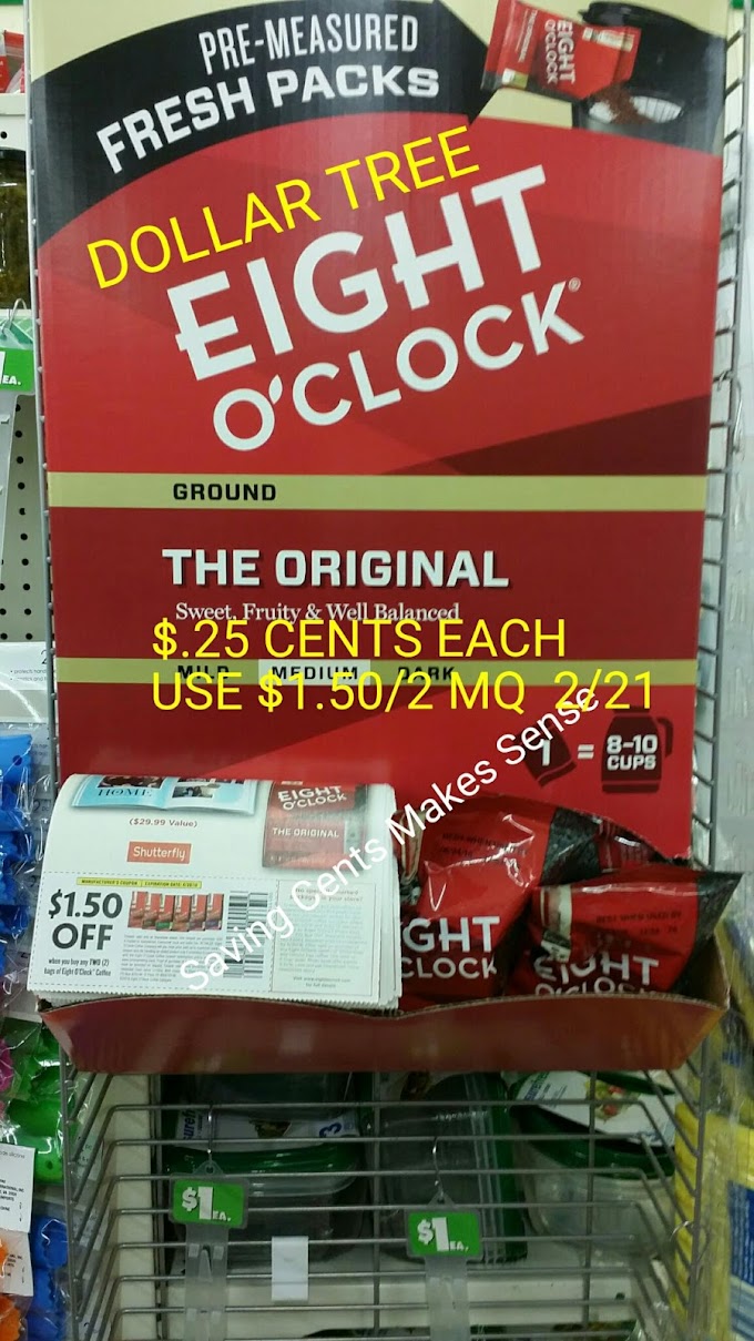 #DollarTree: EIGHT O'CLOCK #COFFEE ONLY $.25 CENTS EACH