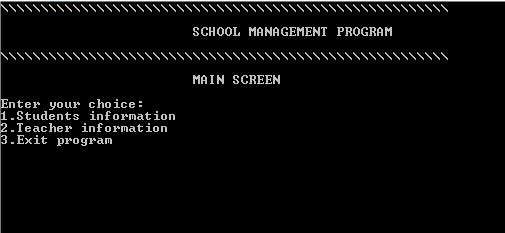 School Management  Project Menu Output