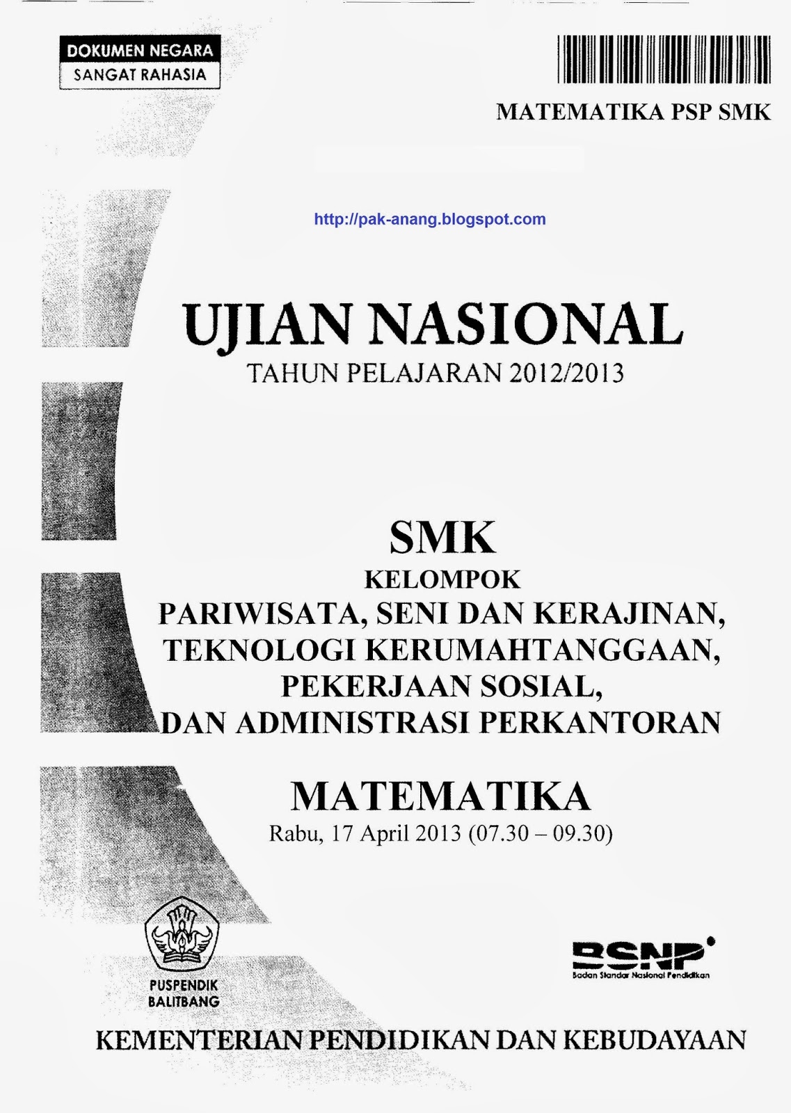 Berbagi dan Belajar Naskah Soal  UN  Matematika SMK 2021 