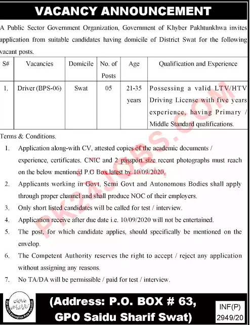 Driver Jobs 2020 in Sawat Shaidu Sharif