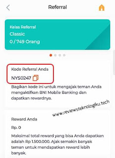 mengecek kode referral bni mobile banking