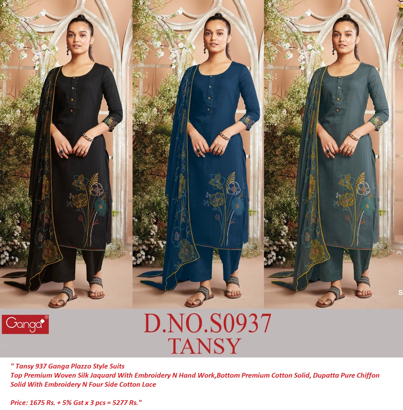 Tansy 937 Ganga Plazzo Style Suits Manufacturer Wholesaler