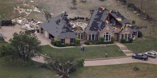 A damaged house in Matador, Texas, after a tornado hit the town on June 21, 2023
