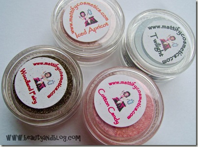 Mattify Sparkling Eye Shadow in Cotton Candy, Twilight, Woodland Fairy, Iced Apricot  Review And Swatch 
