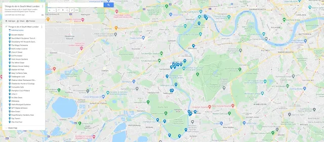 Map of Things to do in South West London