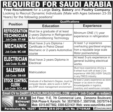 opportunities in saudi arabia karachi jobs on 1st july 2012