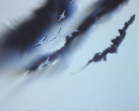 Birds in Flight Formation, Fettercairn Skies, Scotland - Watercolor by F. Lennox Campello, c. 1991