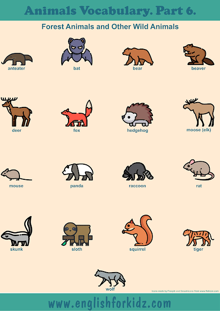 Forest animals vocabulary to learn English – printable ESL worksheets