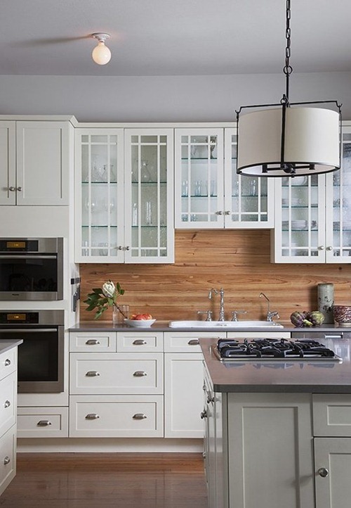 natural wood backsplash white kitchen