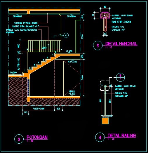 Gambar konstruksi tangga DWG