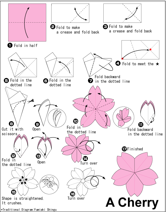 Flower Origami: Cherry Flower  Paper Origami Guide