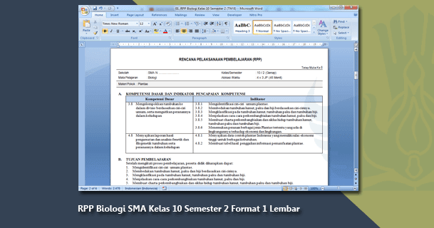 RPP Biologi SMA Kelas 10 Semester 2 Format 1 Lembar 