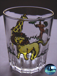 verre, peint, peinture, décoration, vaisselle, enfants, création, savane, lion, girafe, arbre, marron, jaune, vert