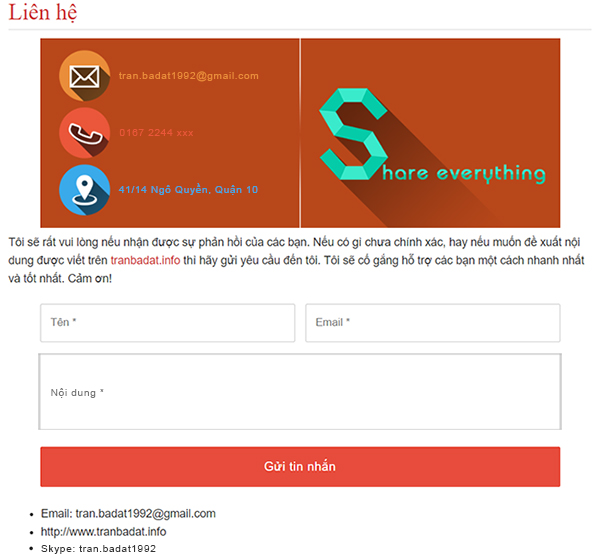 Mẫu form Liên hệ dành cho Blogspot