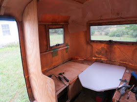 bench in a fiberglass trailer