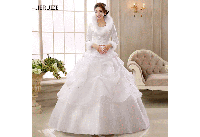 JIERUIZE White Organza Ball Gown Cheap Muslim Wedding Dresses 2019 Long Sleeves Winter Warm Wedding Gowns vestido de novia