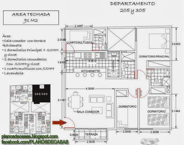 PLANO DE DEPARTAMENTO DE 3 DORMITORIOS EN 86m2