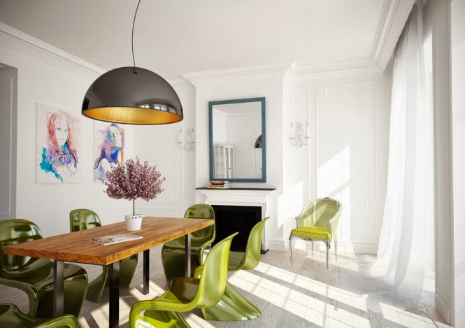 Green white dining room 665x469 Thiết kế nội thất phòng ăn