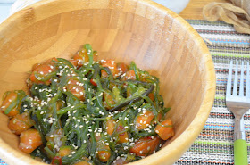 ensalada de algas, ensalada de wakame, ensalada de wakame y salmón, ensaladas, ensaladas recetas, recetas ensaladas, salmón, wakame, wakame ensalada, wakame Mercadona, wakame receta, wakame salad, las delicias de mayte, 