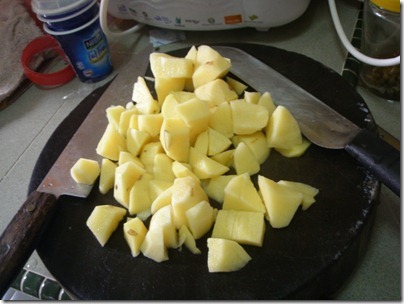 cubing the potatoes