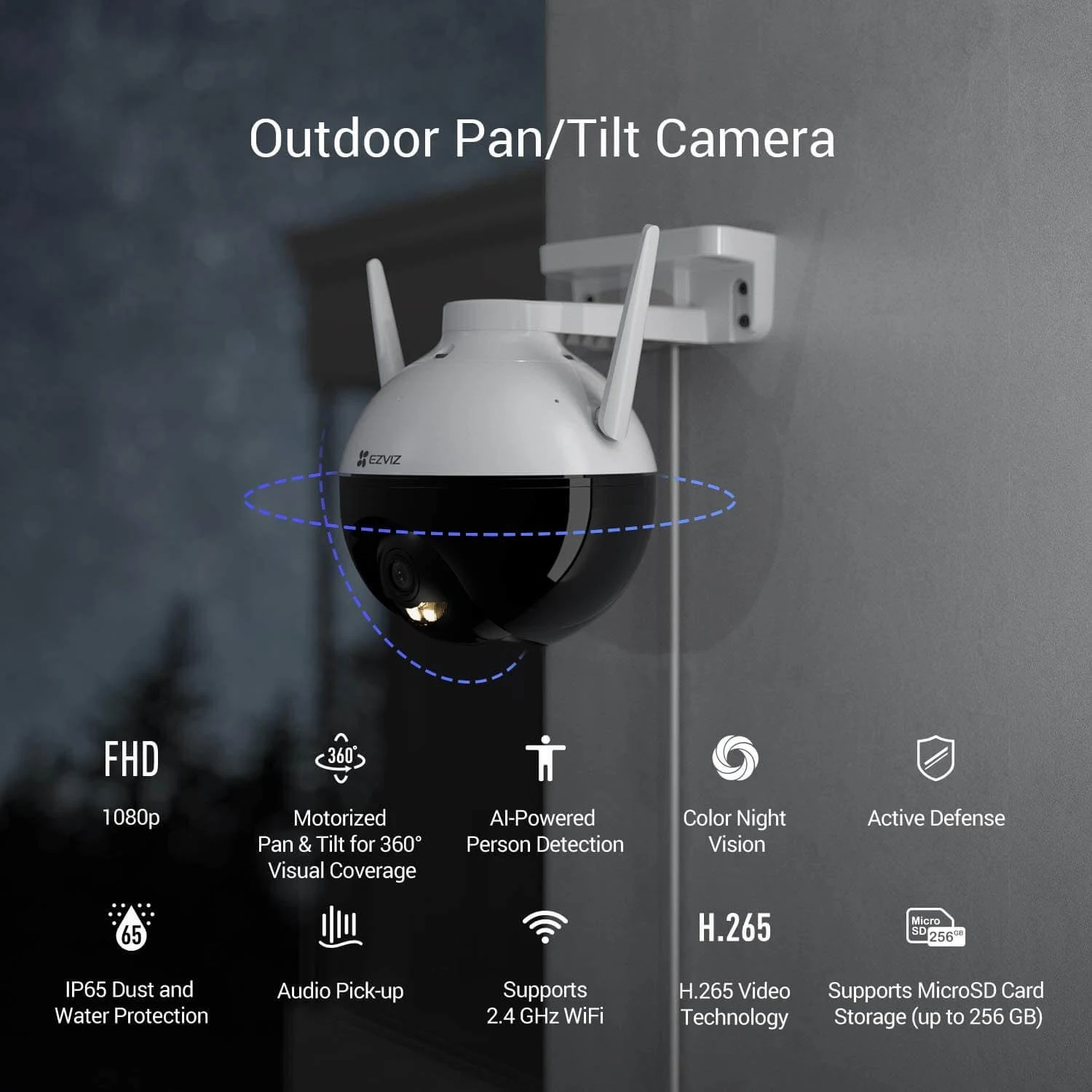 Sản phẩm » Thiết bị camera an ninh » Camera quan sát » Camera ngoài trời » EZVIZ » Camera Wifi EZVIZ C8C 2mp xoay thông minh