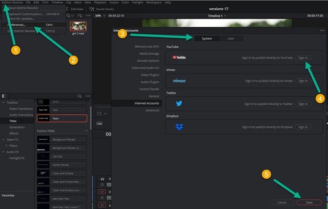 connettere altri account a davinci resolve