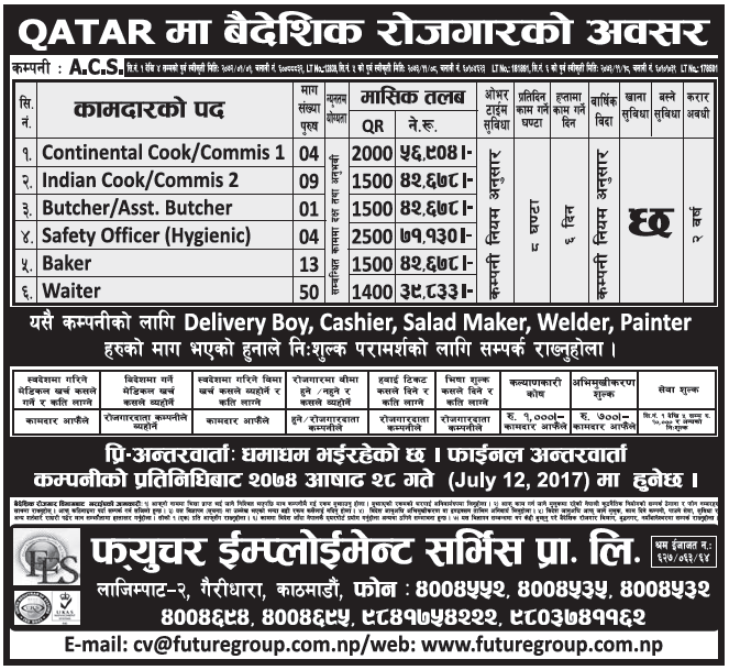Job in Qatar for Nepali, Salary Rs 71,130