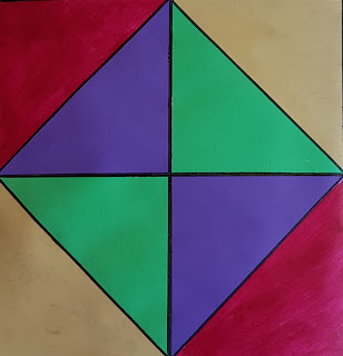 Geometric Abstract Art Series #3 Acrylic painting using the Kuba Design of 8 triangles within a square.