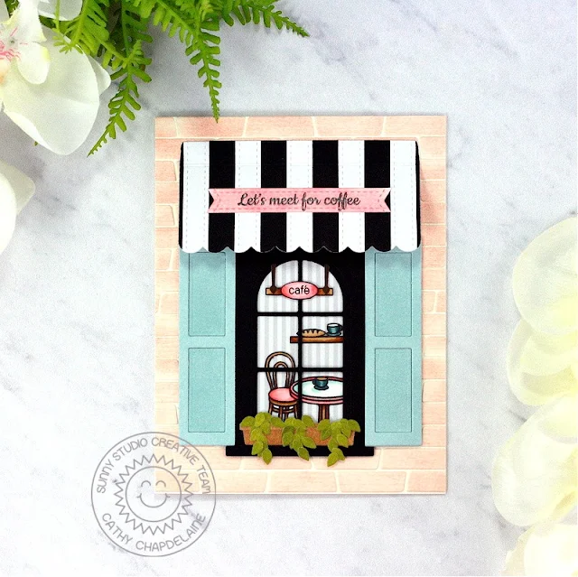 Sunny Studio Stamps: Wonderful Windows Die Focused Card by Cathy Chapdelaine (featuring Sweet Treats House Add-On Dies, Paris Afternoon)